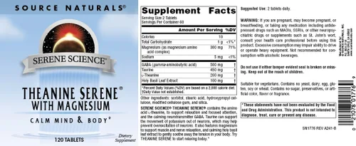 Vista 4 de Source Naturals Serene Science L-Teanina con Magnesio y GABA - 120 Tabletas