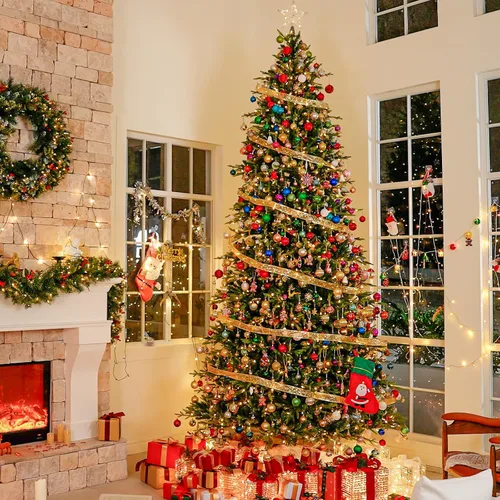 Vista 7 de Hykolity Árbol de Navidad preiluminado de 7.5 pies con follaje de Blanco cálido