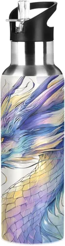 Vista 67 de Botella de agua de dragón de fuego con tapa con pajita de 20 onzas Multi colorido