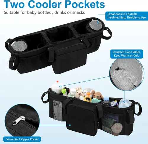 Vista 2 de Accmor Organizador de cochecito doble para Bob Duallie y Baby Jogger City Mini GT2, organizador de bolsa de cochecito de bebé doble, accesorios