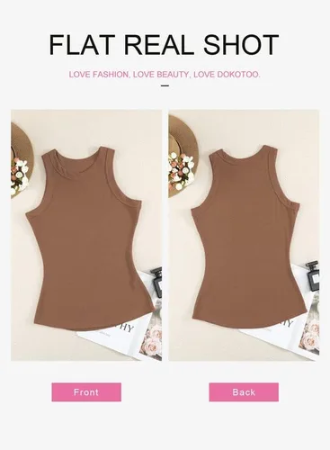 Vista 3 de Dokotoo - Camiseta ajustada sin mangas para mujer, tirantes anchos, escote bajo, con ribetes, deportiva, para entrenamiento