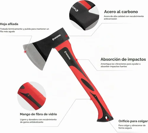 Vista 2 de INTERTOOL Hacha de hacha de hacha de camping de 15 pulgadas, herramienta compacta de división de madera con mango de fibra de vidrio resistente a