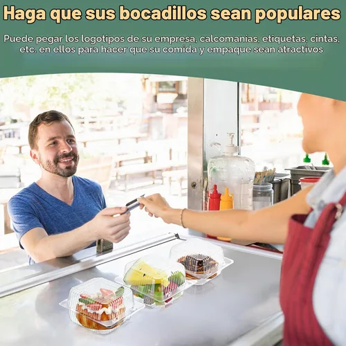 Vista 4 de 300 recipientes de plástico transparente para llevar de 5 x 5 pulgadas, contenedores de un solo uso, cajas de postre con bisagras con tapas