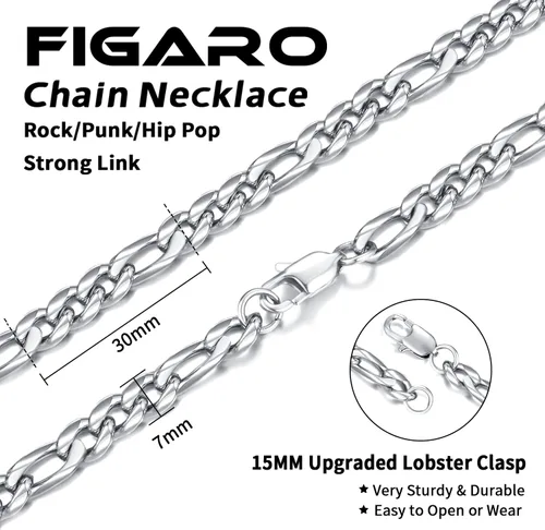 Vista 2 de Jewlpire Cadena de plata de oro para hombres y niños, cadena chapada en oro de 14 quilates, cadena Figaro genial para hombres y niños, cadena