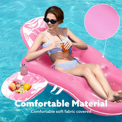 Vista 3 de SLOOSH Pool Floats Lounger Adult, Fabric Pool Floaties Lounge Convertible 2-in-1 Floating Water Floaty with Cup Holders Adjustable Backrest Recliner