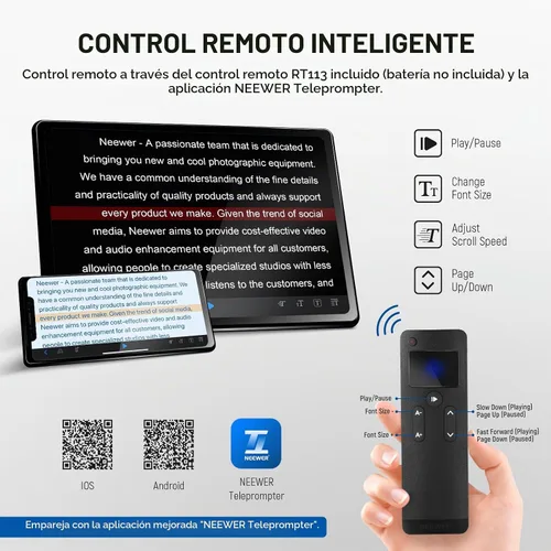 Vista 3 de NEEWER Basics X12B de aleación de aluminio teleprompter elevable de 12" para iPad Tablet DSLR Cámara, sin ensamblaje, control remoto y aplicación