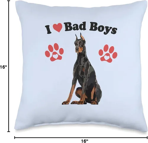Vista 4 de Funny Doberman Pet Dog Mom Gifts Women I Love Bad Boys Funny Male Doberman Puppy Dog Mom Broma Quote Pillow de 16 x 16 pulgadas, multicolor