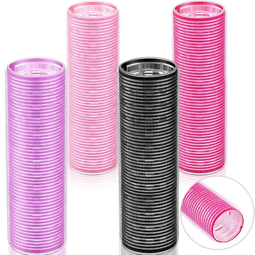 Vista 12 de WILLBOND 4 rodillos de pelo largos para flequillo, rizadores de núcleo de aluminio, rodillo térmico de autoagarre para cabello largo y mediano, Negro