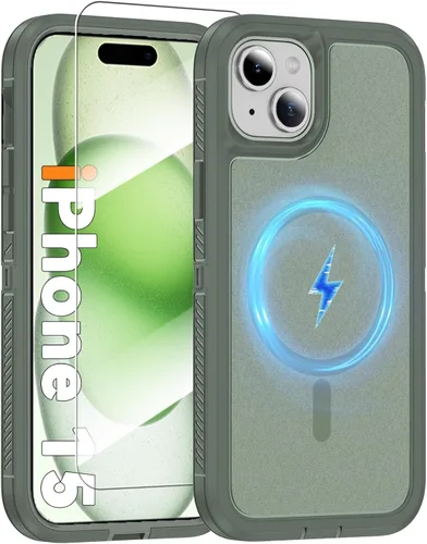 Vista 37 de Funda magnética para iPhone 13/iPhone 14 [compatible con Magsafe] [protector de pantalla de vidrio] [protección de grado militar de doble capa]