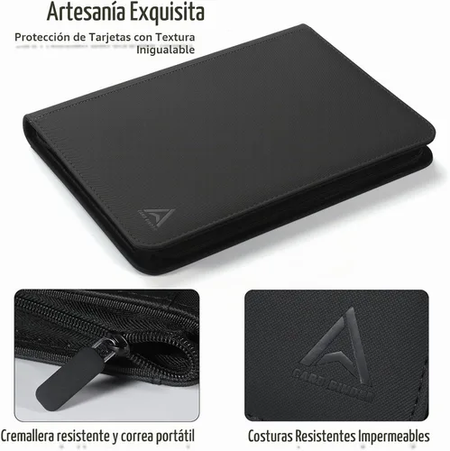 Vista 3 de Carpeta para tarjetas de 9 bolsillos, capacidad 540 con cierre de cremallera, de doble cara, resistente y elegante, protector de piel sintética