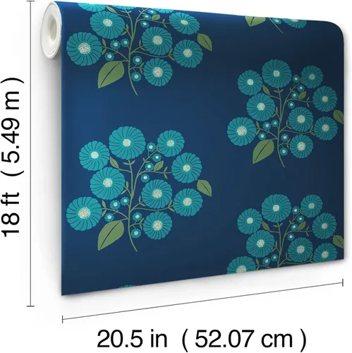 Vista 8 de StrawFlower - Papel tapiz para despegar y pegar, color azul marino (paquete de 2)