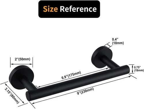 Vista 6 de kimzcn Toallero de mano negro mate de 9 pulgadas SUS 304 de acero inoxidable para montaje en pared de baño