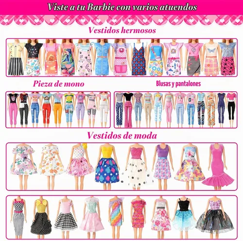 Vista 6 de 120 piezas de ropa y accesorios para muñecas, 5 vestidos, 21 vestidos