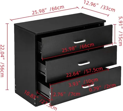 Vista 3 de corp Cómoda de madera simple de 3 cajones de almacenamiento, cómoda de madera, mesita de noche para dormitorio, sala de estar (negro)