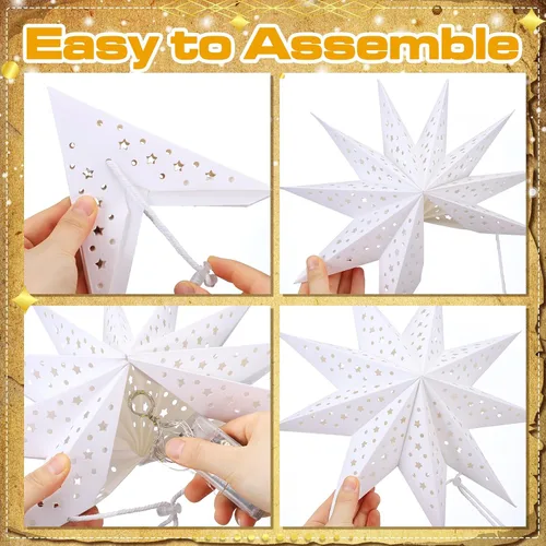 Vista 4 de Watersay Paquete de 6 Faroles de Papel de Copo de Nieve de Navidad Faroles de Papel de Estrella de Navidad con 6 Luces LED Blancas Ornamentos