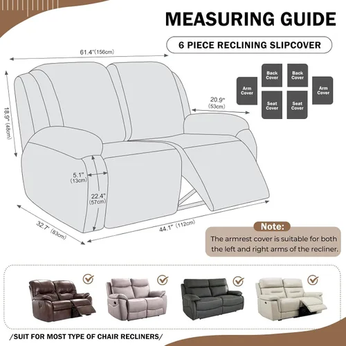 Vista 2 de vctops 6 Piezas Fundas de Sofá Reclinable Loveseat de Felpa con Jacquard Geométrico Suaves Peludas Esponjosas Protector de Muebles Antideslizante