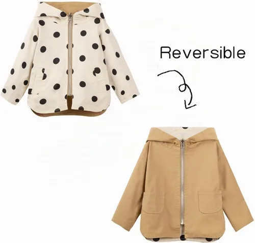 Vista 5 de Mud Kingdom Linda chaqueta con capucha para niñas, ropa de abrigo reversible con cremallera completa Caqui