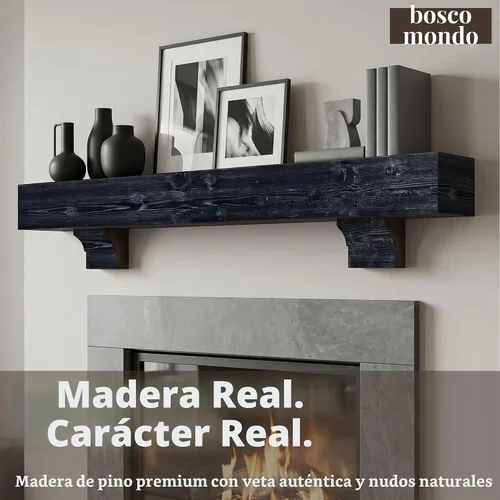 Vista 4 de BoscoMondo Repisa Rústica de Chimenea con Ménsulas - Madera de Pino - Decoración de Pared, Estantería de Granja Montada