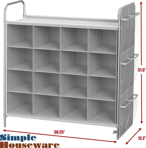 Vista 9 de Simple Houseware - Organizador de zapatero con cubículo de 4 niveles y 16 cubos, color gris