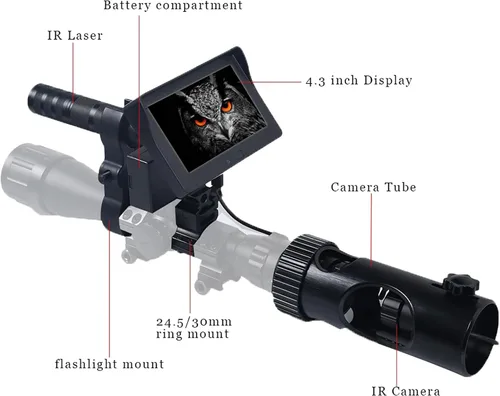 Vista 5 de Monocular de visión nocturna para adultos, pantalla de 4.3 pulgadas, 720P, video/foto, cámara de visión nocturna con linterna infrarroja infrarroja