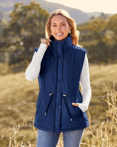 Vista 4 de BTFBM Chaleco casual para mujer, con botones, con cremallera, acolchado, con cordón, sin mangas, con bolsillos
