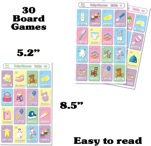 Vista 2 de More Fiesta Baby Shower - Juego de bingo mexicano en español, para 30 jugadores