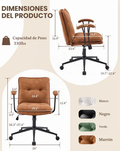Vista 2 de Karl home Faux Leather Padded Office Desk Chair, Brown