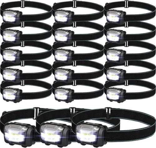 Vista 11 de Macarrie Paquete de 18 unidades de linternas LED para la cabeza IPX4 impermeables con 3 modos, linternas brillantes para la cabeza, accesorios