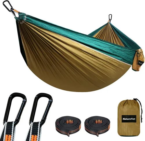 Vista 23 de NATUREFUN Hamaca ultraligera para viajes y camping Capacidad de carga de 300 kg, transpirable, de secado rápido Incluye 2 mosquetones premium, 2