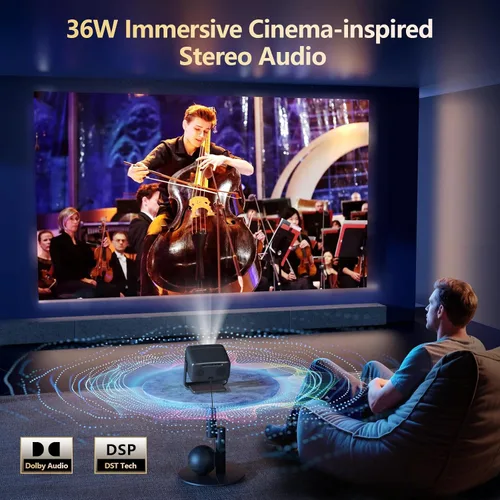 Vista 7 de 3200 ANSI/Aplicaciones oficiales/Proyector 4K con soporte de 360° con WiFi y Bluetooth, enfoque automático, proyector de corto alcance Keystone