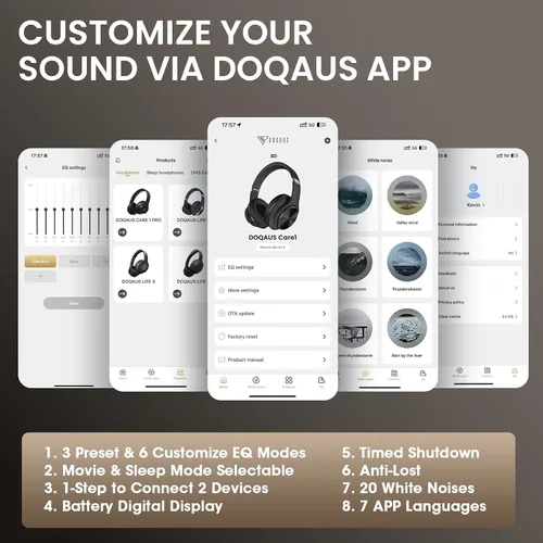 Vista 3 de DOQAUS Auriculares Bluetooth sobre la oreja, control de aplicaciones Negro