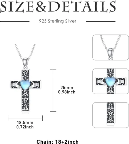 Vista 5 de Celtic Cross Urn Necklace 925 Sterling Silver Celtic Cremation Jewelry for Ashes Irish Claddagh Urn Pendant Cross Jewelry for Men Women Girls