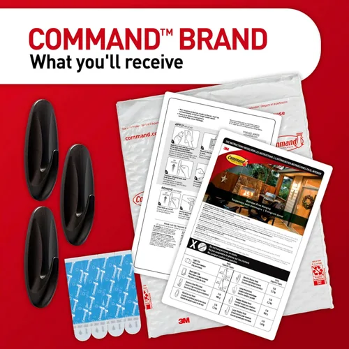Vista 7 de Ganchos Command para exterior grandes de bronce, soporta hasta 5 lb, 3 ganchos y 4 tiras Command, ganchos de pared sin daños para colgar