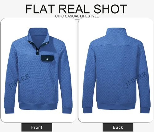 Vista 4 de JMIERR Sudadera acolchada para hombre, casual, de manga larga, cuello alto, con botones