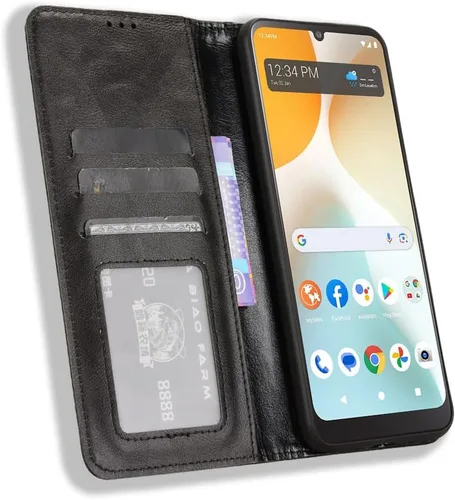 Vista 5 de Funda compatible con Nokia 1 Plus Funda de piel sintética con función atril con ranura para tarjetas, cierre magnético, color negro
