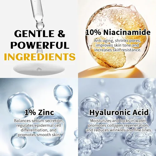 Vista 3 de Suero de niacinamida 10% + zinc 1% para mujeres, suero de niacinamida para cara, controla el aceite, encoge los poros, reduce el enrojecimiento