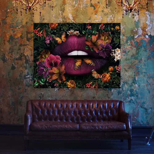 Vista 3 de Sense Canvas Lienzo decorativo de labios con flores botánicas, decoración del hogar, póster pequeño de 16 x 12 / 0.75 pulgadas Labios Flores