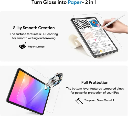 Vista 4 de MOBDIK Paperfeel Protector de Pantalla de Vidrio Compatible con iPad Air 11 M3 2025 / M2 2024, Kit de Alineación Automática, Diseñado para Escritura