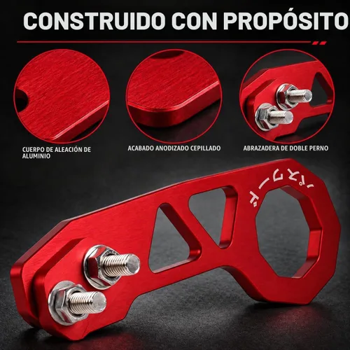 Vista 3 de Gancho de remolque trasero para coche universal, anillo de remolque de aleación de aluminio, gancho de remolque de carreras, color rojo