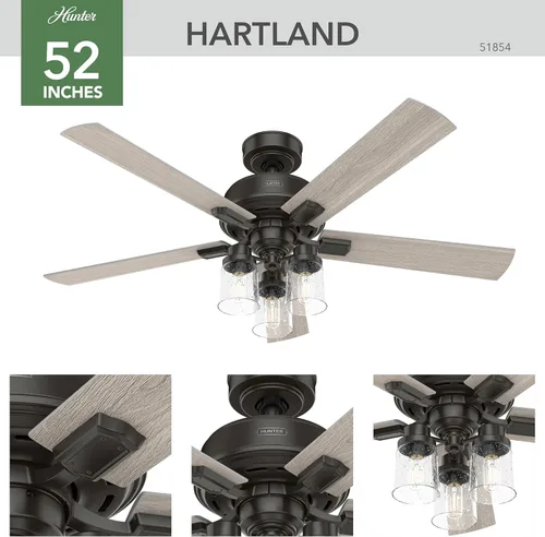 Vista 5 de Hunter Hartland, ventilador de techo, para interiores, montaje estándar, 52 pulgadas, bronce noble