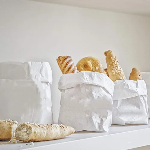 Vista 5 de Kslong Pequeñas bolsas de papel blanco, 50 mini bolsas de papel para regalos de fiesta, bolsa de almuerzo de papel a granel para sándwich, palomitas
