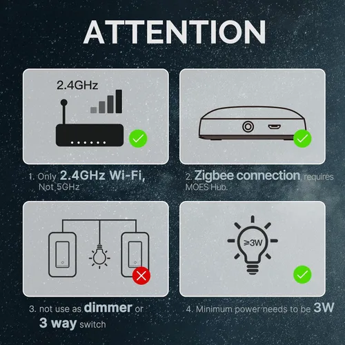Vista 2 de MOES Interruptor inteligente Zigbee de 1 banda, no requiere cable neutro, interruptores de luz inteligentes de un solo polo, compatible con Alexa