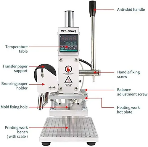Vista 3 de Máquina de estampado de prensa en caliente de 110 V, impresora de control de temperatura manual para fabricante de tarjetas de papel, cuero, PVC