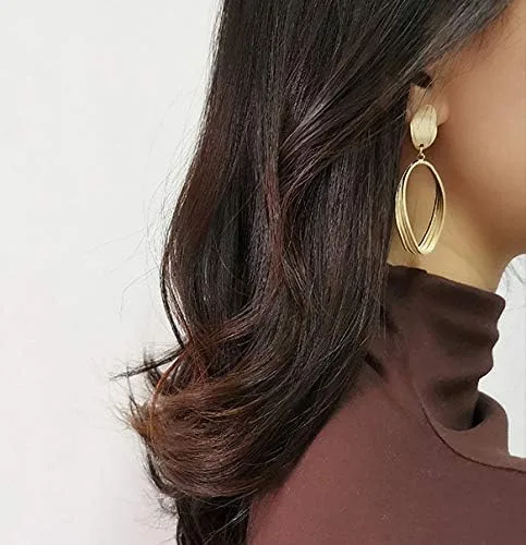 Vista 6 de La Raffine - Aretes ovalados geométricos huecos en color tonto de plata 925, joyería para mujeres y niñas, regalos de San Valentín, cumpleaños