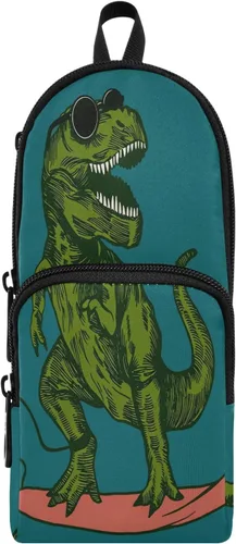 Vista 2 de Estuche para lápices de surf de dinosaurio verde de gran capacidad, con compartimento, organizador de papelería con forma de mochila escolar para G10