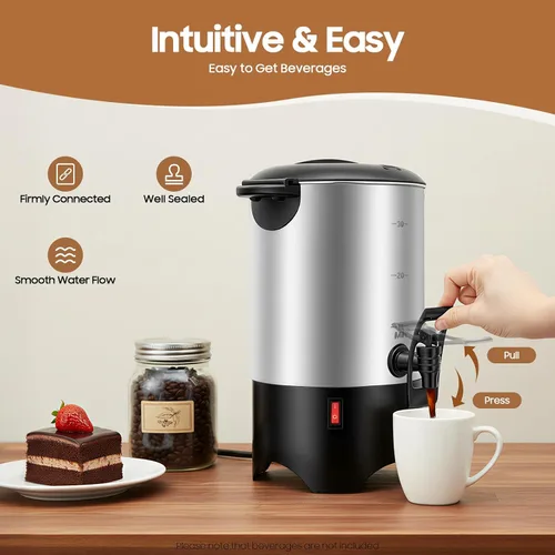Vista 5 de Cafetera de acero inoxidable de 5.2L, cafetera comercial grande de 30 tazas, preparación rápida, percoladora de café de doble pared de 86.0-212.0