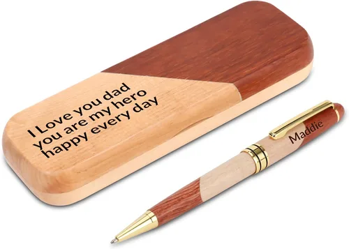 Vista 10 de Juego de regalo de bolígrafo de madera de lujo grabado personalizado con estuche de negocios, bonito bolígrafo de escritura con caja y repuestos