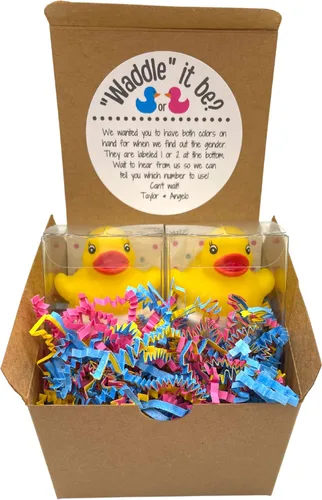 Vista 10 de Goma pato revelación de género Fizzes por correo Anuncio de embarazo Caja de regalo incluye mensaje personalizado para familiares y amigos