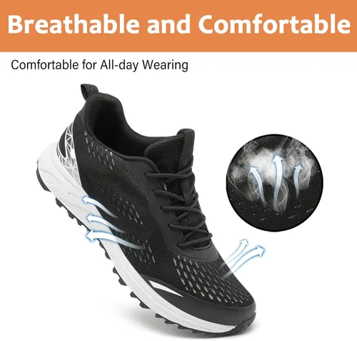 Vista 5 de Zapatos de punta de acero para hombres y mujeres, zapatos de trabajo de seguridad antideslizantes a prueba de pinchazos, cómodos tenis
