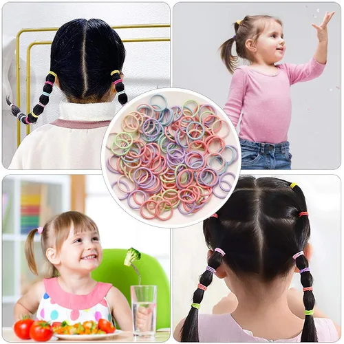 Vista 7 de 200 piezas de gomas elásticas para el cabello, sin pliegues, pequeños sujetadores de cola de caballo para niños, niñas, bebés y niños pequeños